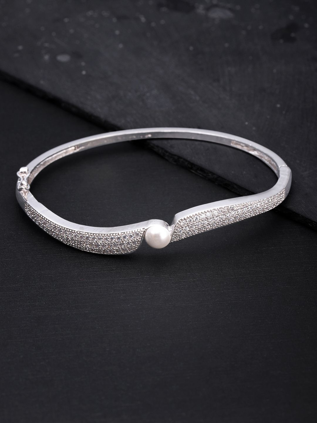 Priyaasi White Silver-Plated AD-Studded Handcrafted Bangle Style Bracelet Price in India