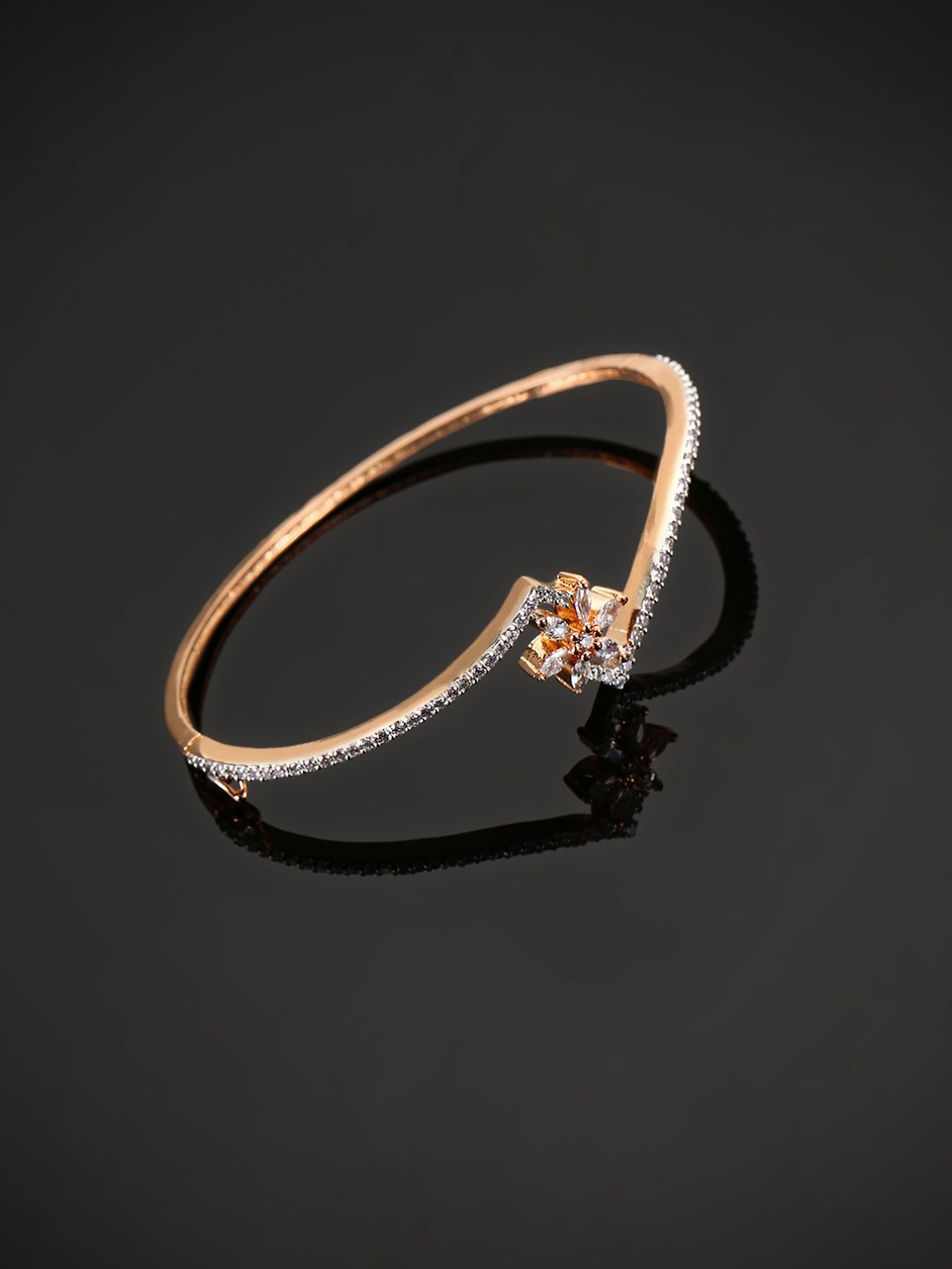 Priyaasi Rose Gold-Plated AD-Studded Handcrafted Floral Shaped Bangle Style Bracelet Price in India