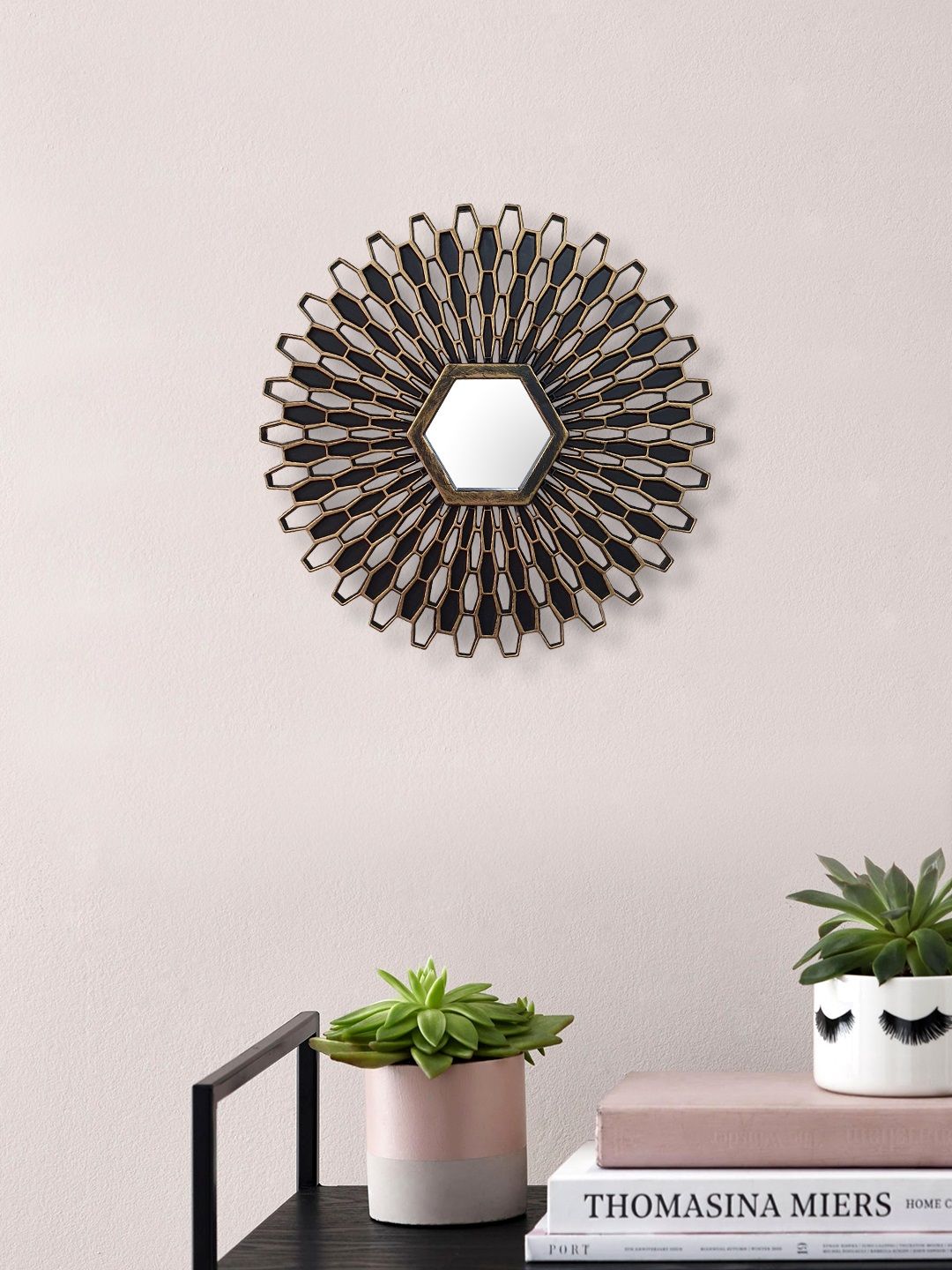 Art Street Gold-Toned & Black Plastic Wall Mirror Price in India