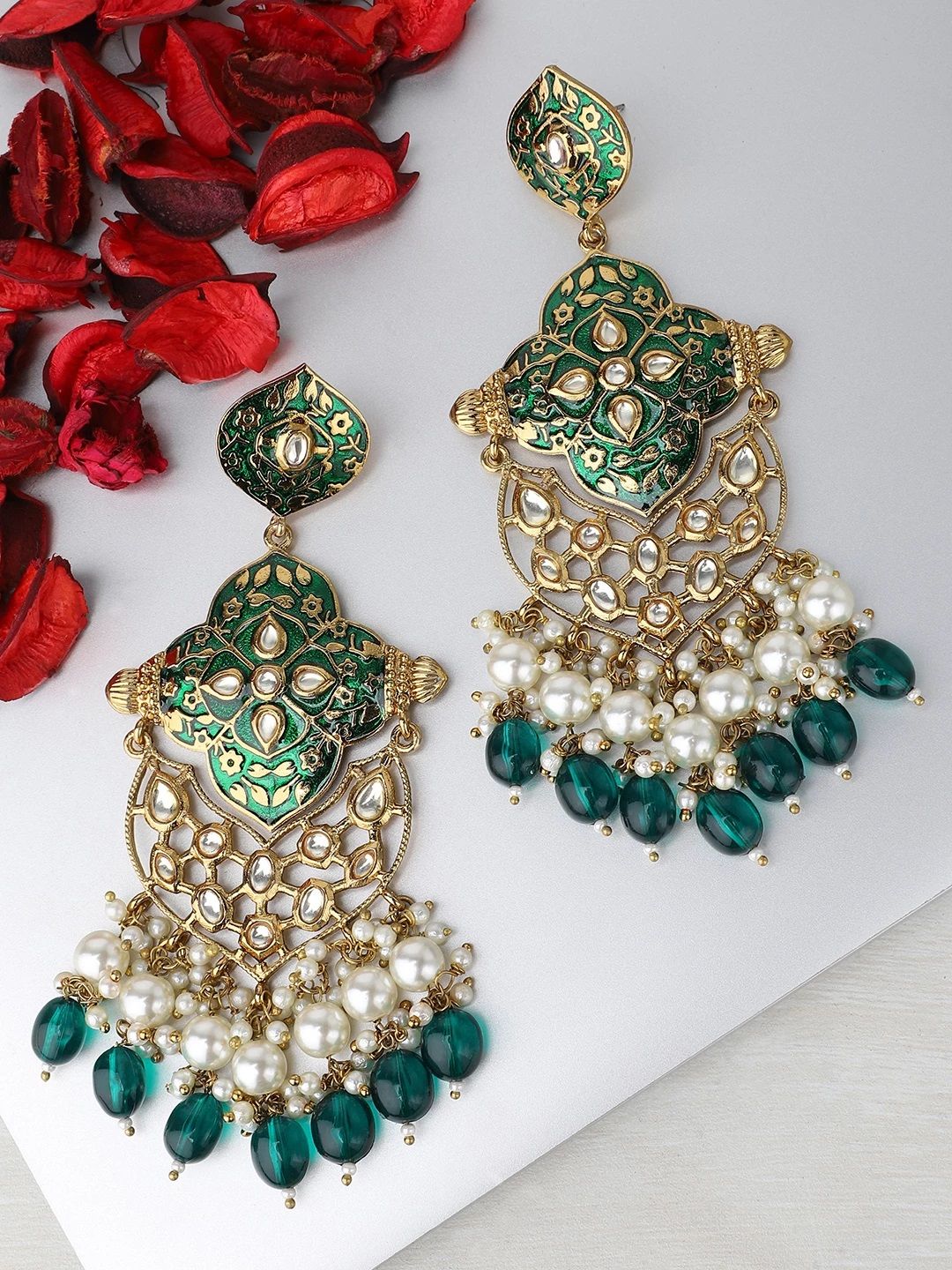 Rubans Gold-Plated & Handcrafted Classic Drop Earrings Price in India