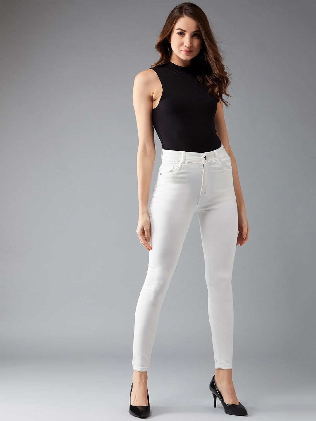 DOLCE CRUDO Women White Skinny Fit High-Rise Clean Look Stretchable Jeans Price in India