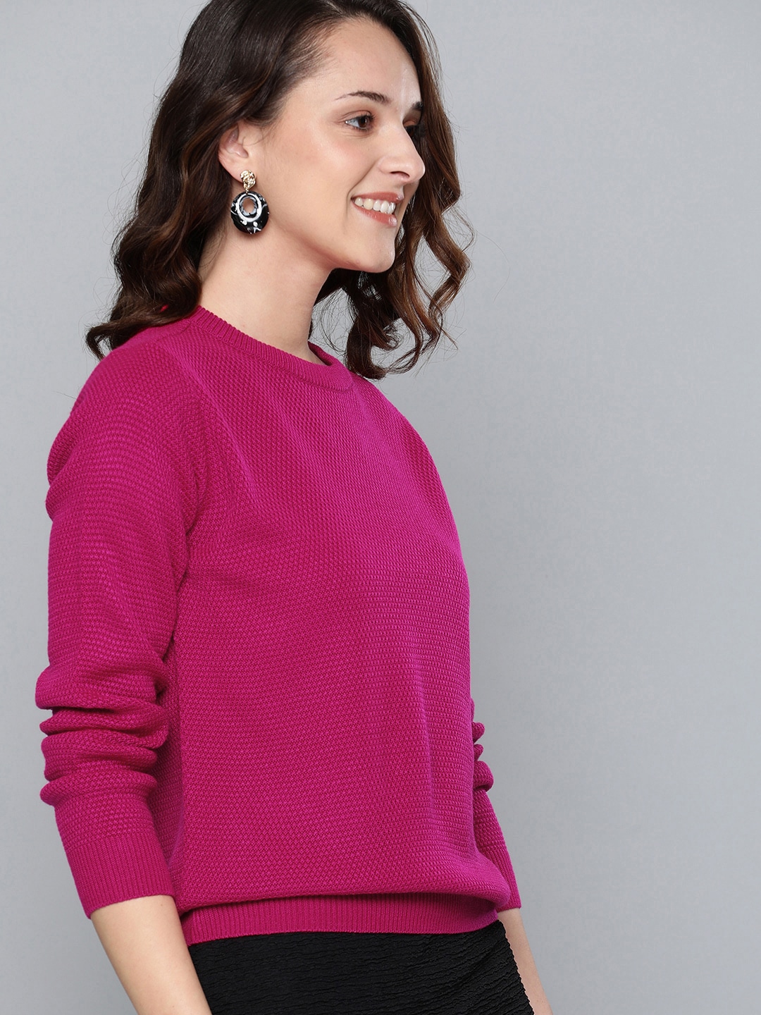 HERE&NOW Women Pink Self Design Sweater Price in India