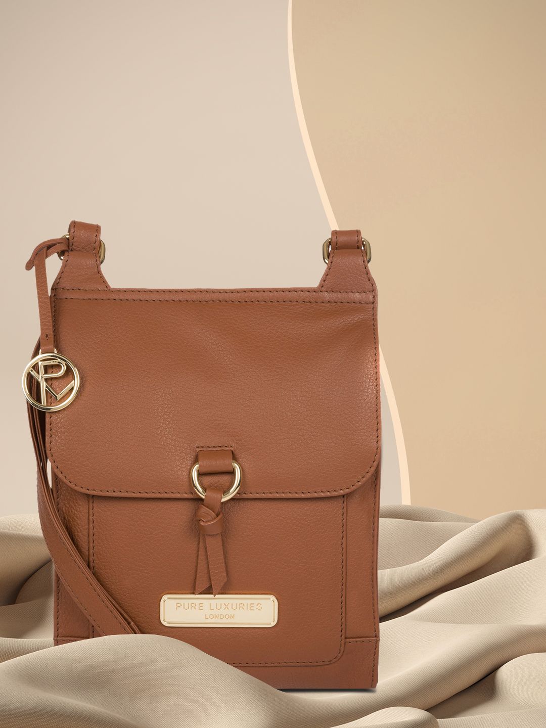 PURE LUXURIES LONDON Women Tan Brown Solid Genuine Leather Naomi Sling Bag Price in India