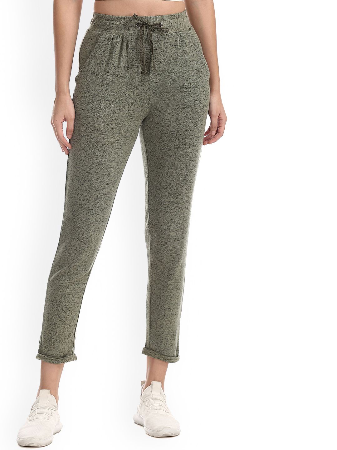 Sugr Women Olive Green Solid Track Pants Price in India