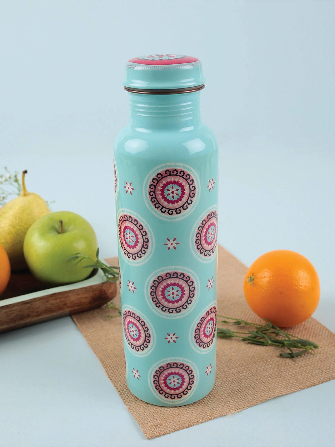 Chumbak Unisex Blue and Peach-Coloured Intricate Mandala Design Copper Water Bottle Price in India