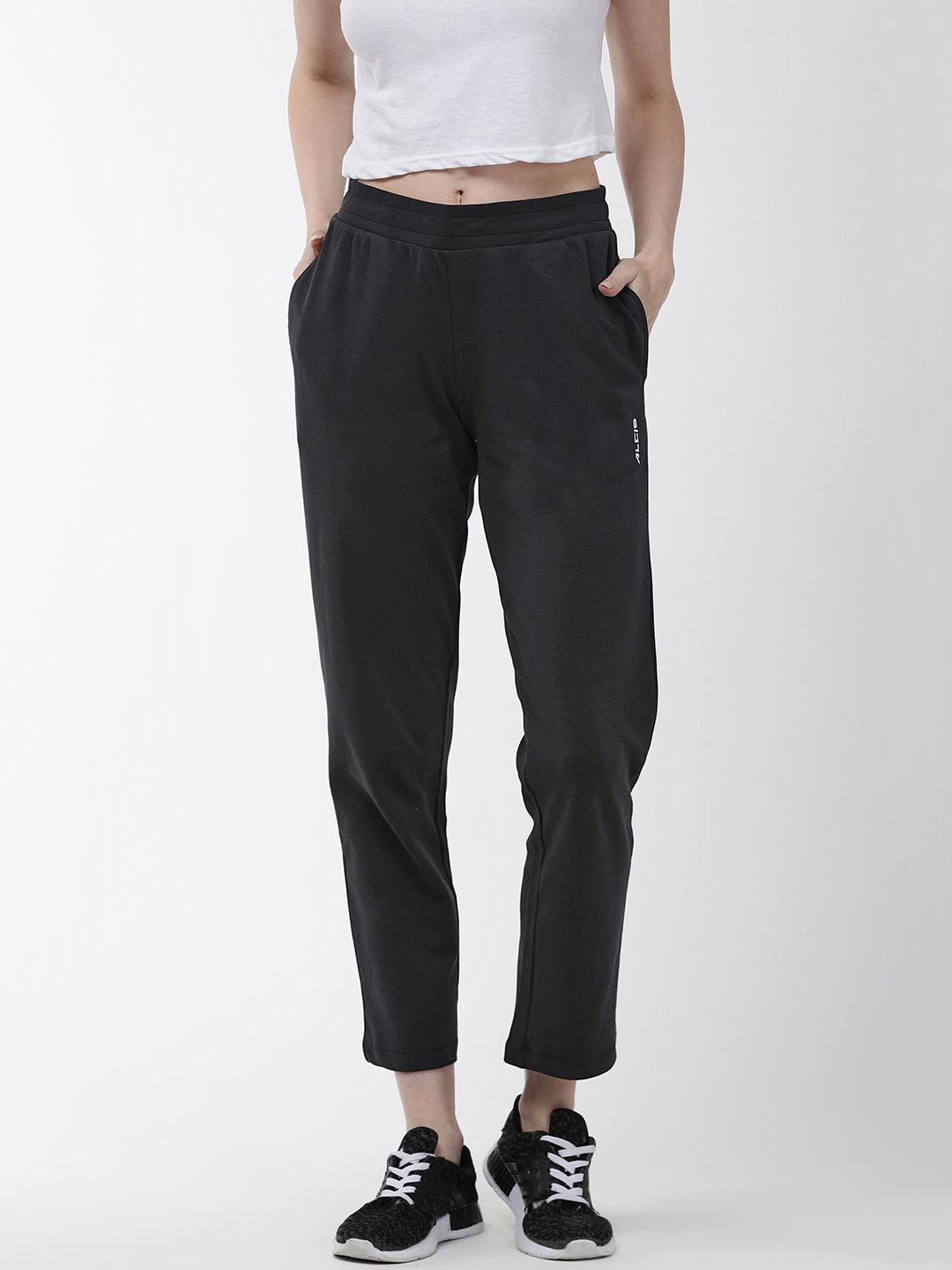 Alcis Women Black Solid Cropped Training Track Pants Price in India