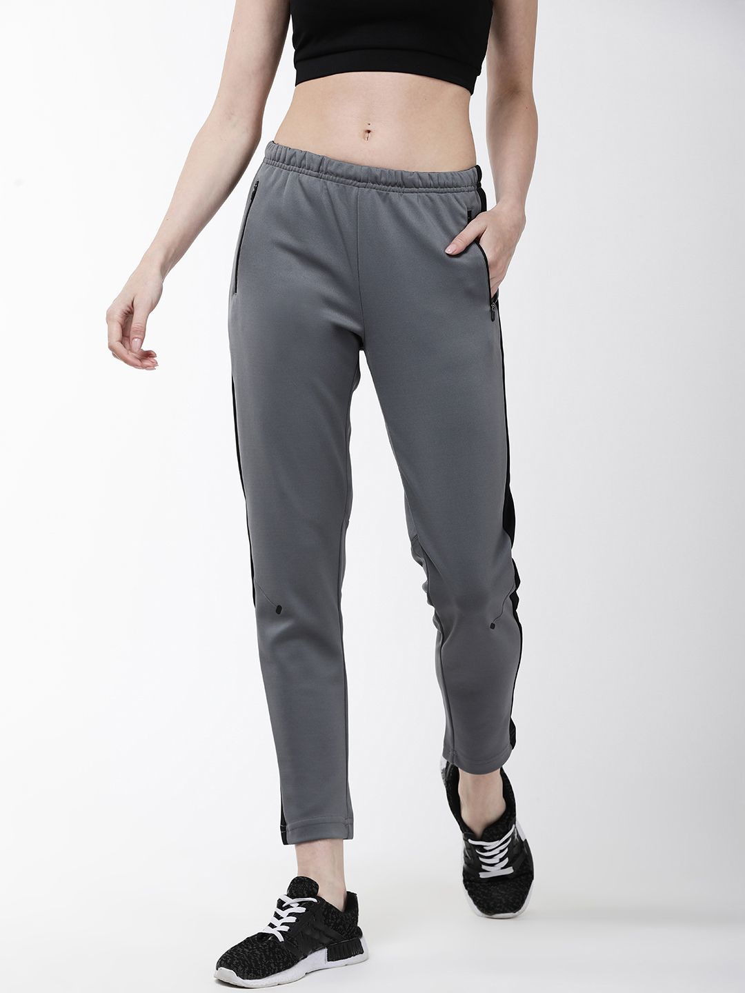 Alcis Women Grey Solid Slim Fit Cropped Running Track Pants Price in India