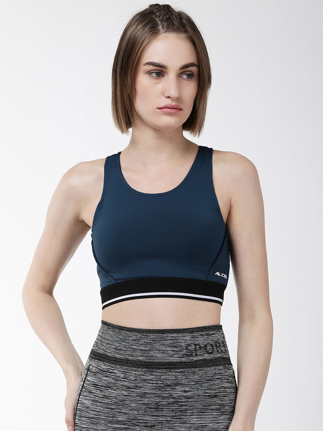 Alcis Women Navy Blue Solid Non-Wired Lightly Padded Training Sports Bra WBRSSRA3572 Price in India