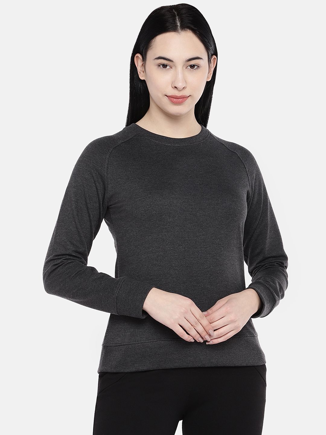 Sweet Dreams Women Charcoal Grey Solid Lounge Sweatshirt Price in India