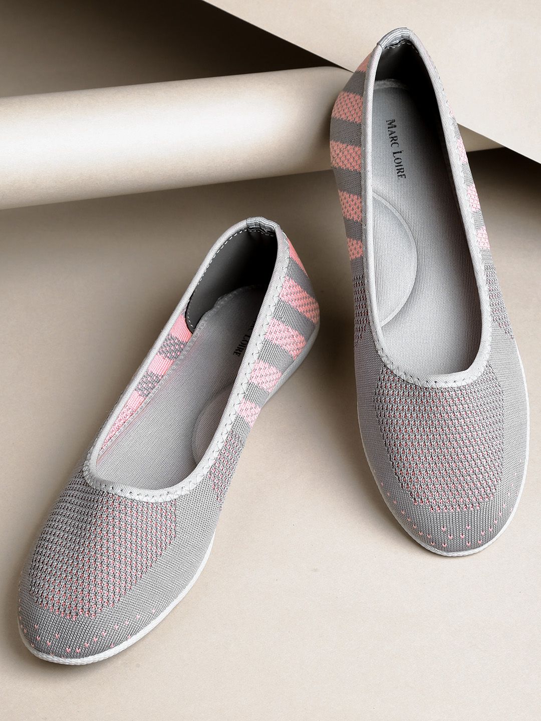 Marc Loire Women Grey & Pink Striped Ballerinas