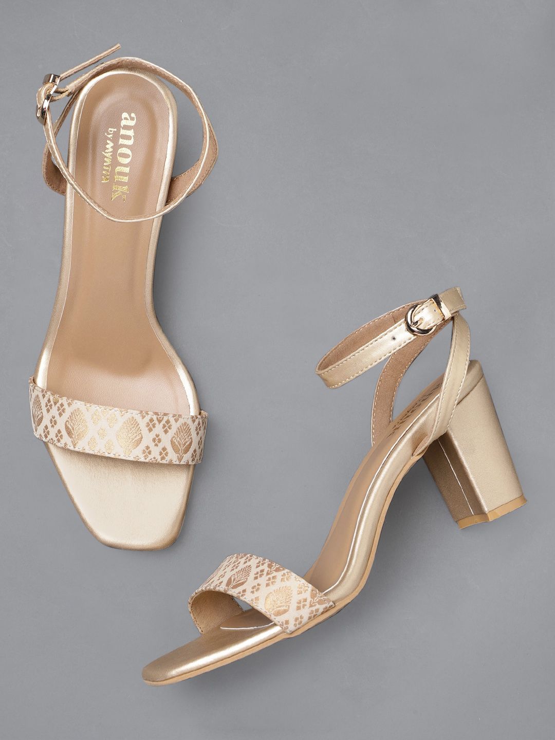 Anouk Women Gold-Toned & Off-White Woven Design Sandals Price in India