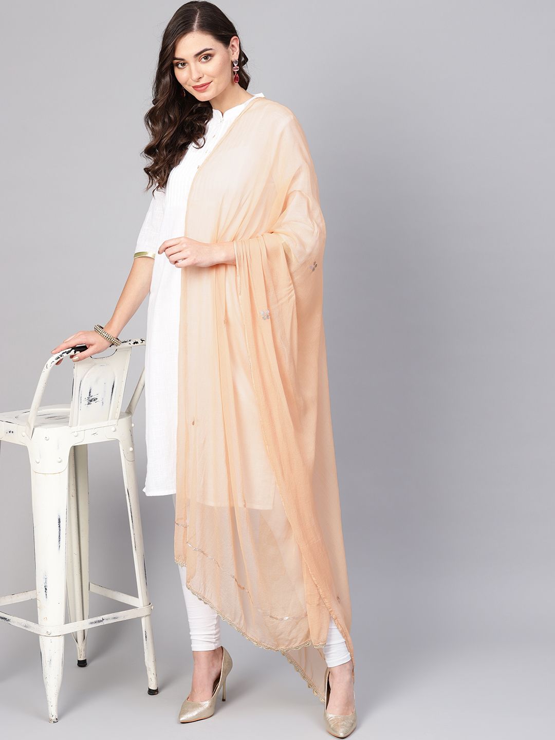 Saadgi Peach-Coloured Gotta Patti Work Dupatta