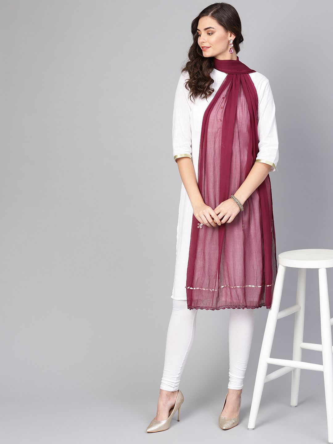 Saadgi Burgundy  Gotta Patti Work Dupatta Price in India