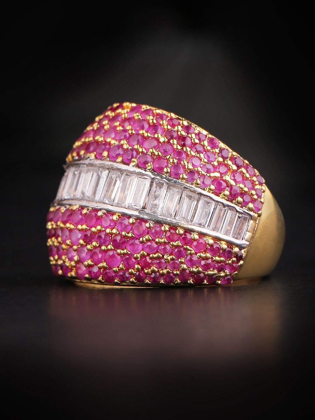 Priyaasi Magenta Gold-Plated AD Studded Handcrafted Finger Ring Price in India