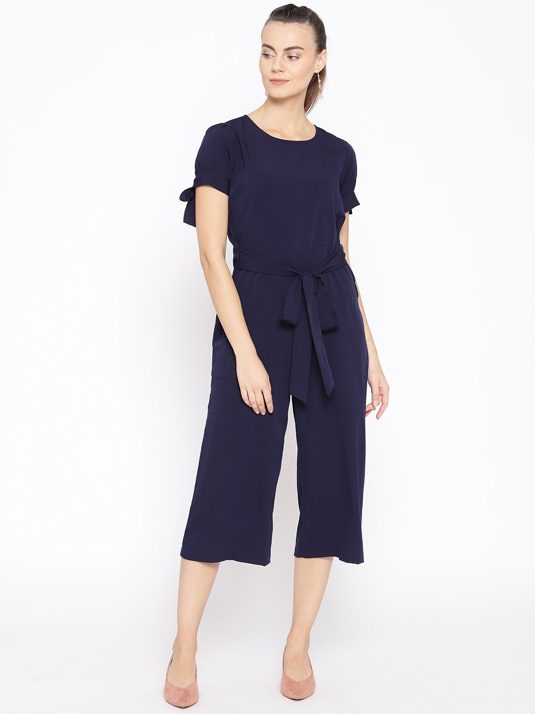 Cottinfab Women Navy Blue Solid Culotte Jumpsuit Price in India