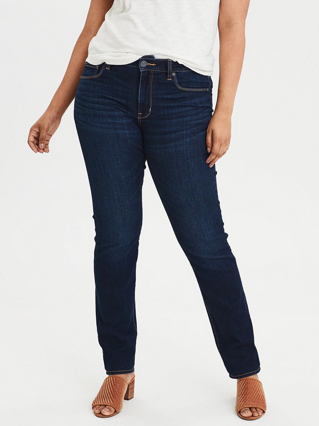 AMERICAN EAGLE OUTFITTERS Women Blue Skinny Fit Mid-Rise Clean Look Stretchable Jeans Price in India