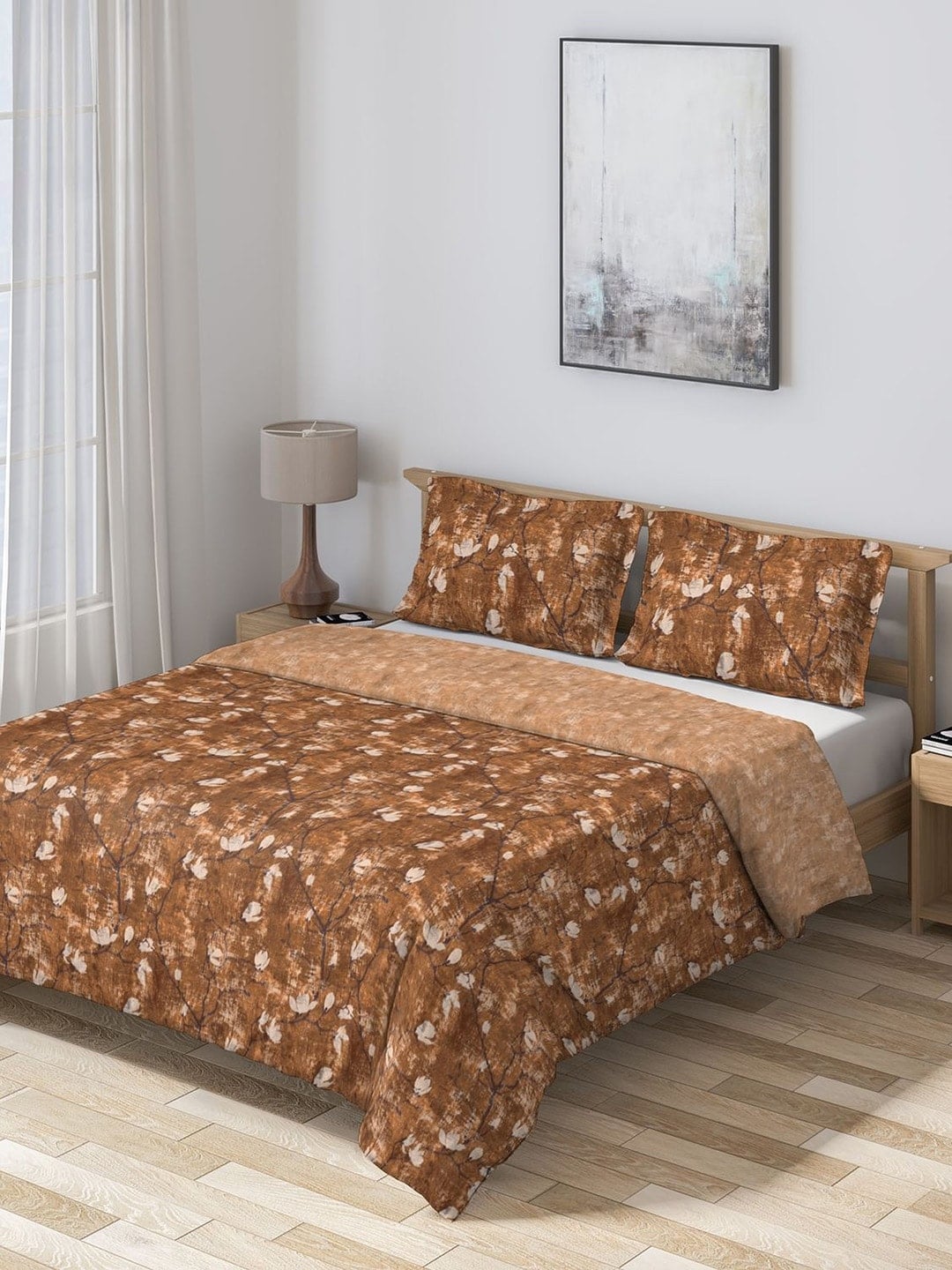 DDecor Brown Floral Mid Winter 150 GSM Double Bed Comforter Price in India