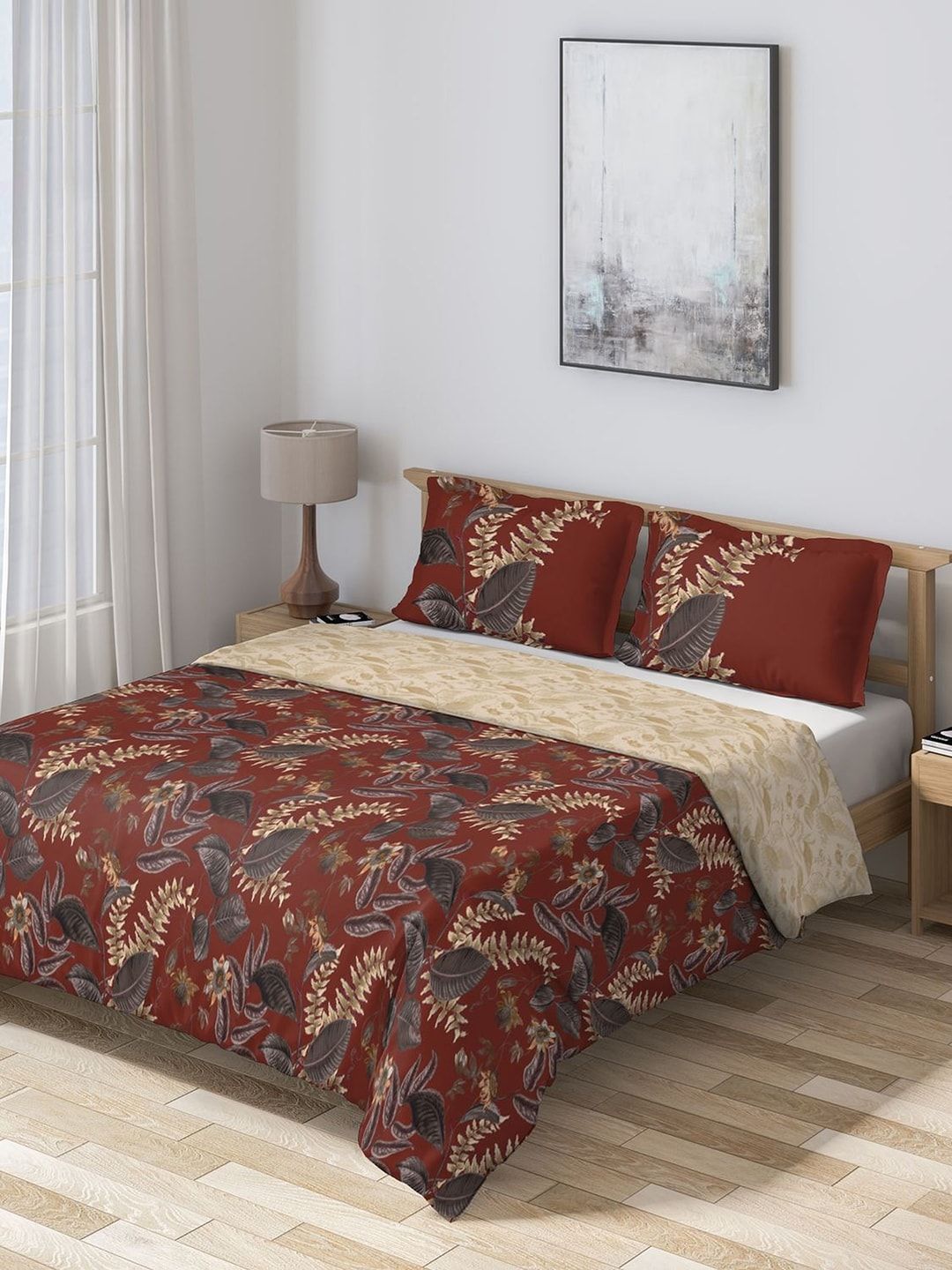 DDecor Maroon & Black Floral Mid Winter 150 GSM Double Bed Comforter Price in India