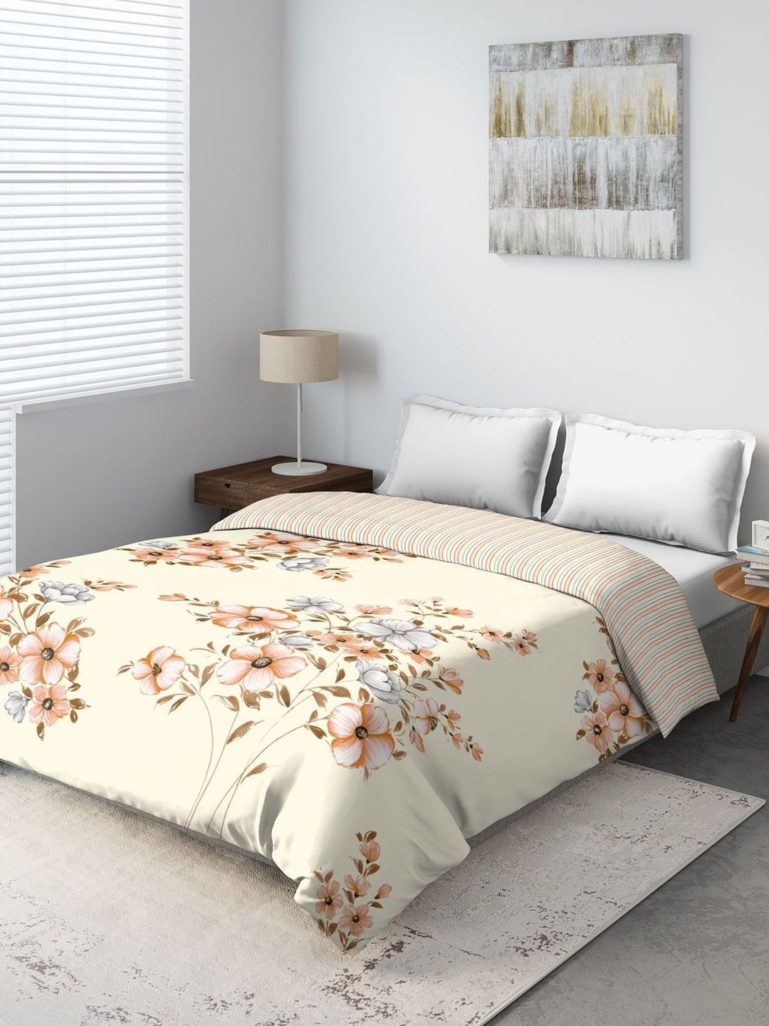 DDecor Beige & Pink Floral Mid Winter 150 GSM Double Bed Comforter Price in India
