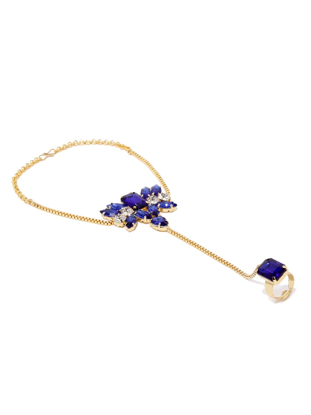 Zaveri Pearls Blue Gold-Plated Studded Ring Bracelet Price in India