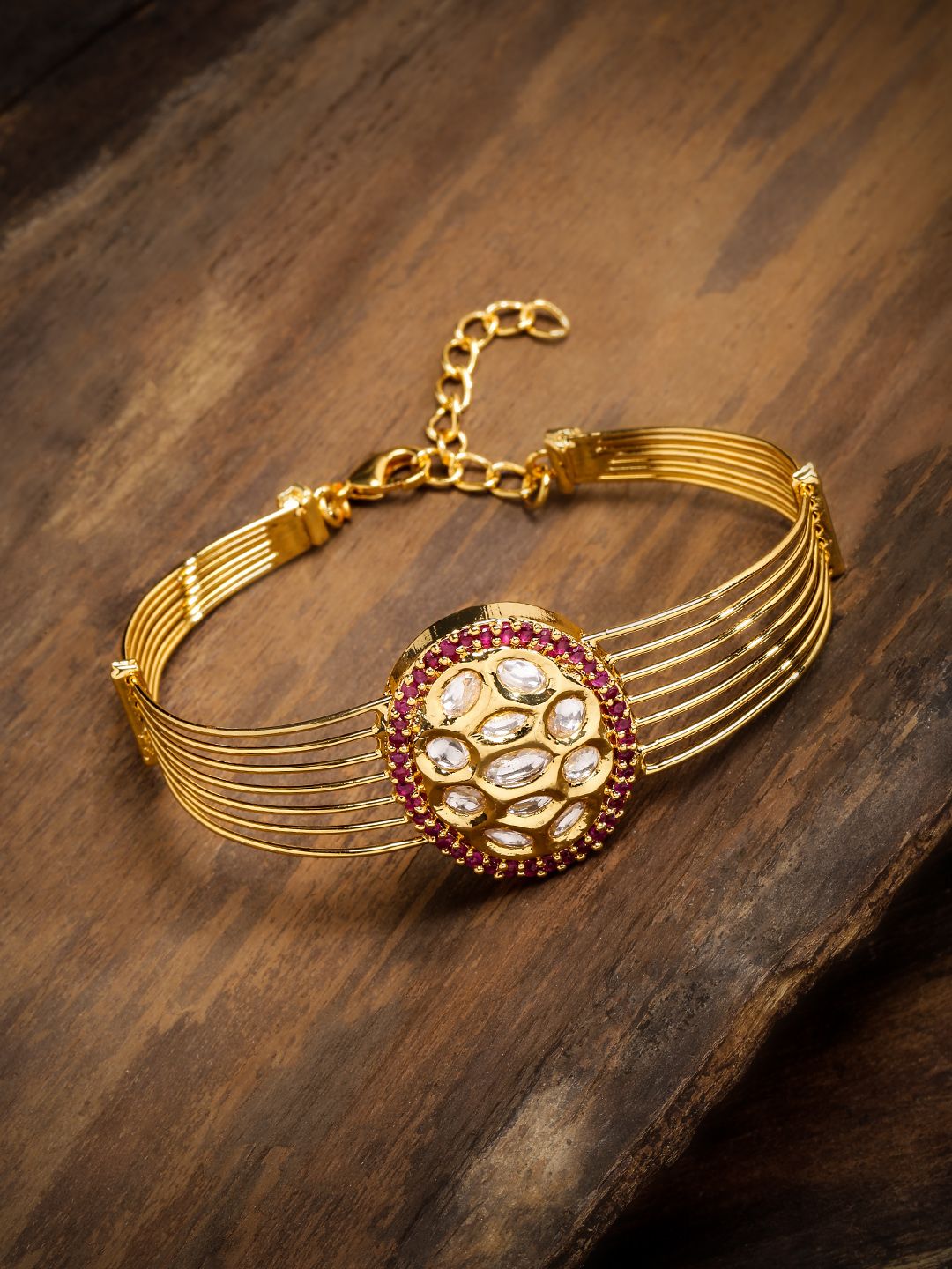Zaveri Pearls Gold-Plated Cubic Zirconia Studded Kada Bracelet Price in India