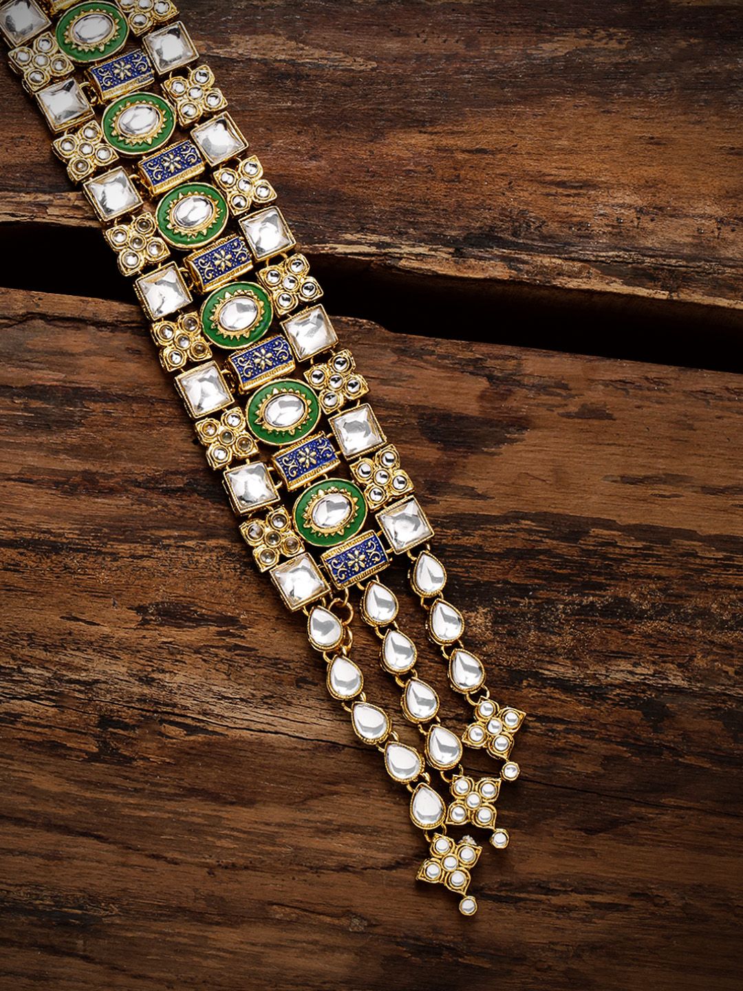 Zaveri Pearls Gold-Plated Kundan Studded Enamelled Wraparound Bracelet Price in India