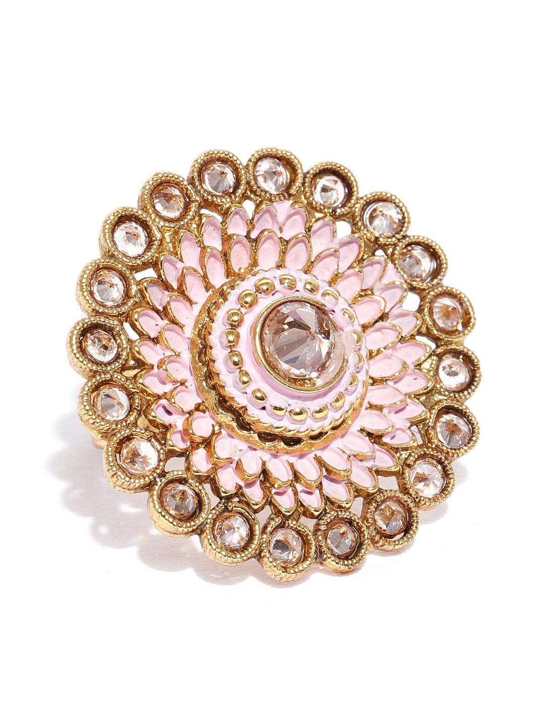 Zaveri Pearls Gold-Toned & Pink Meenakari Finger Ring Price in India