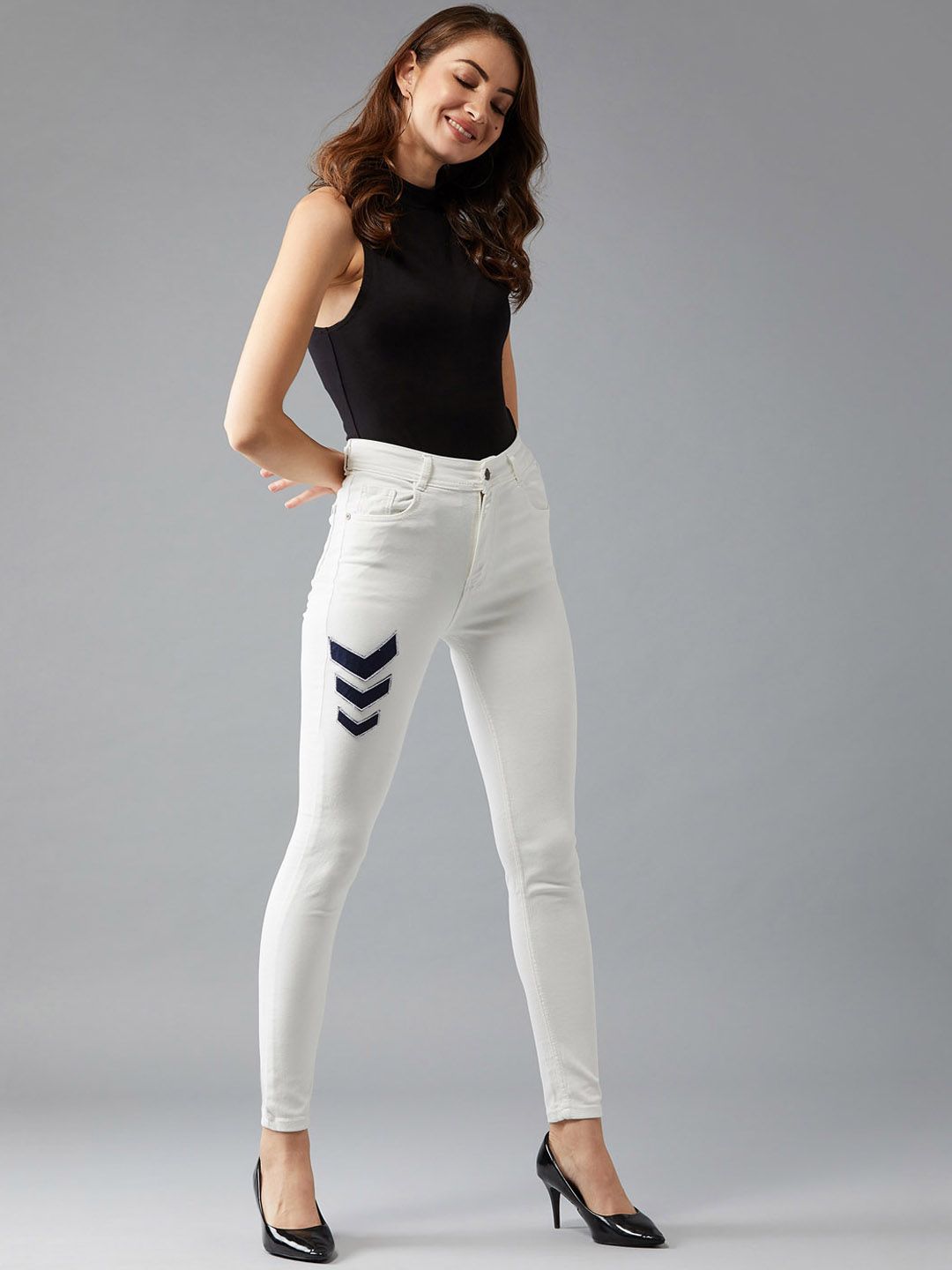 DOLCE CRUDO Women White Skinny Fit High-Rise Clean Look Jeans Price in India