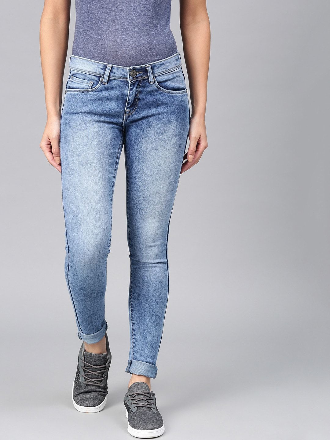 American Crew Women Blue Slim Fit Mid-Rise Clean Look Stretchable Jeans Price in India