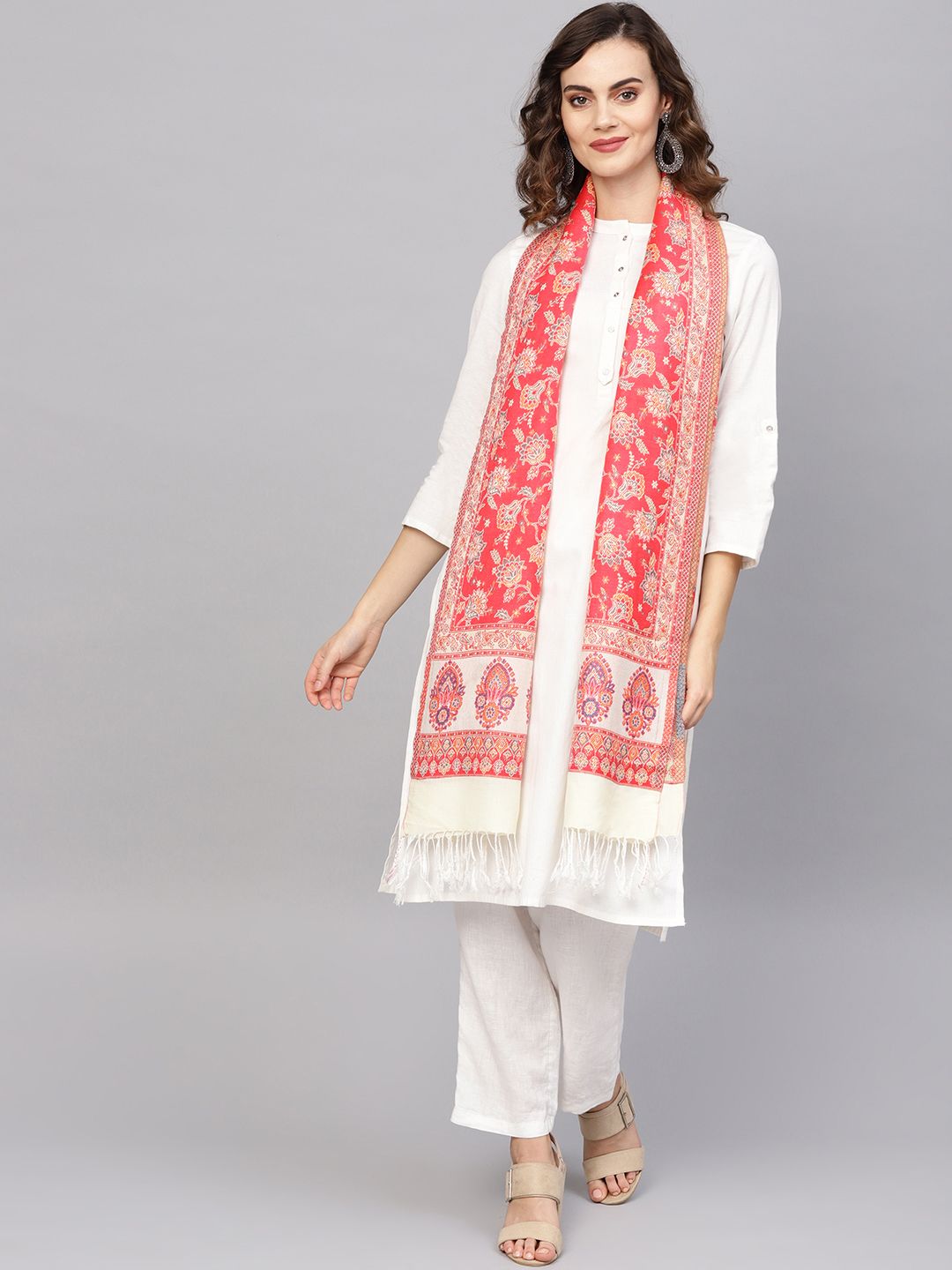 Indo Era Red & Off-White Woollen Stole Price in India