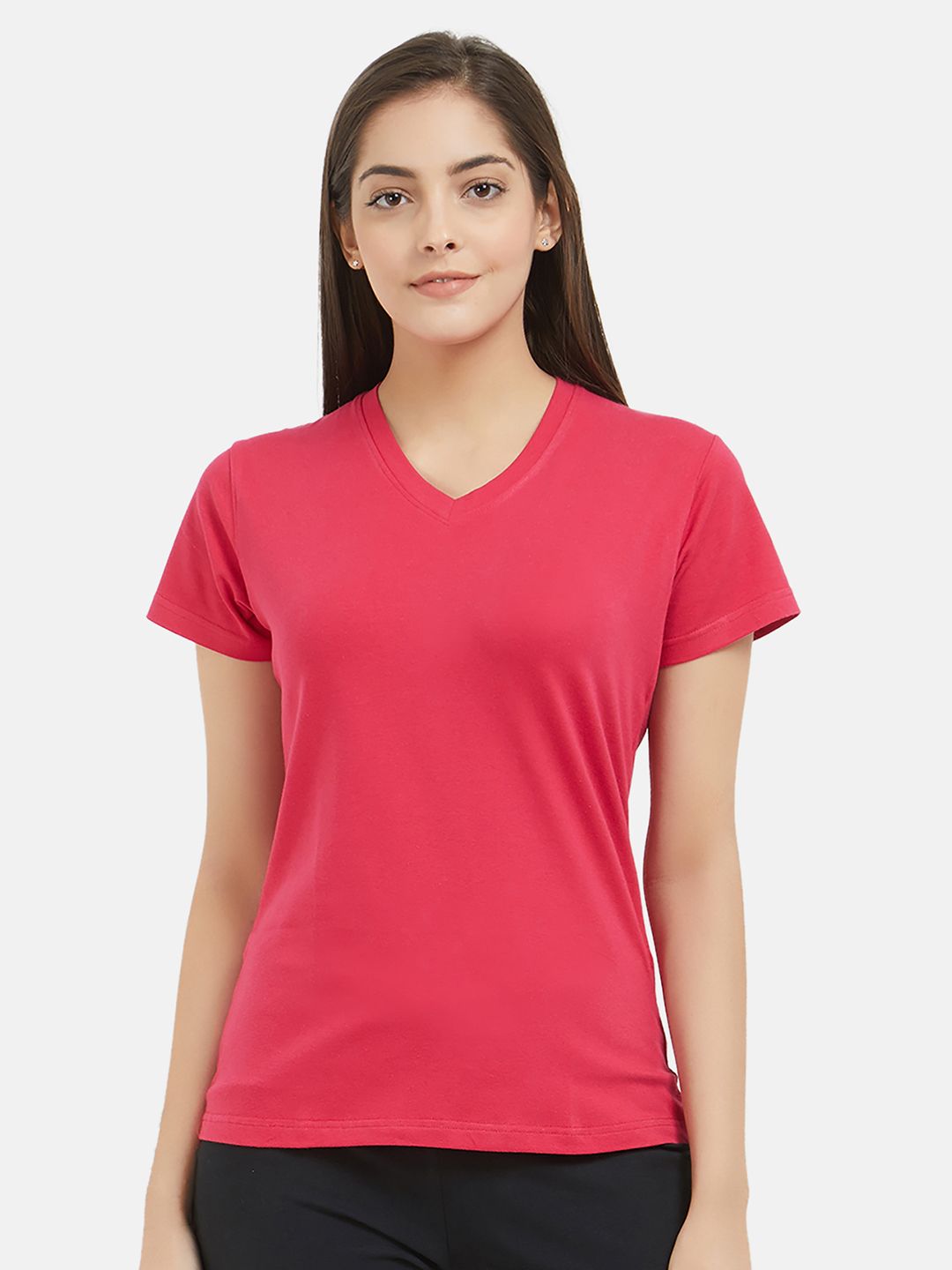 Fruit of the loom Women Pink Solid Lounge T-Shirt Price in India