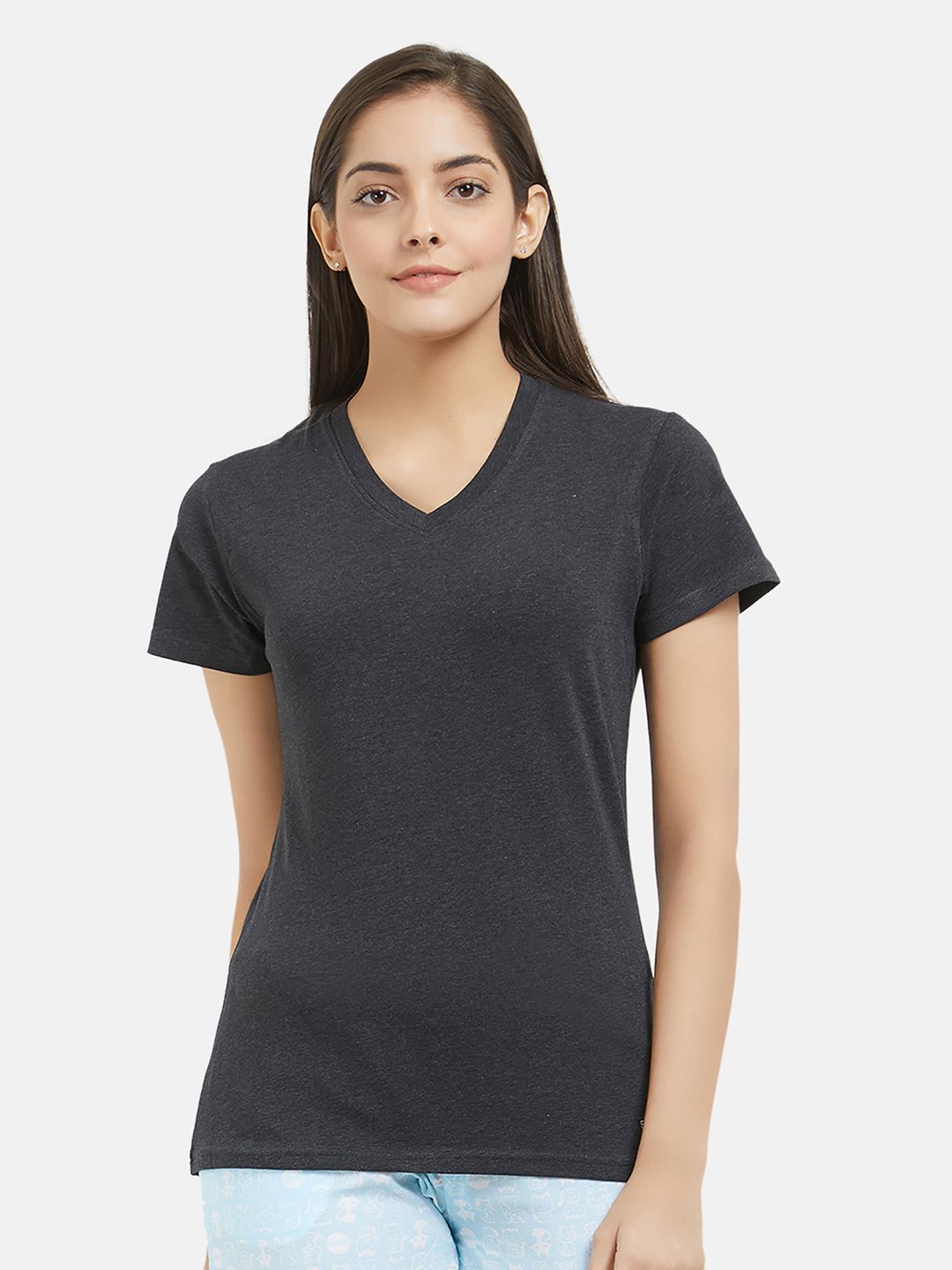 Fruit of the loom Women Charcoal Grey  Solid Lounge T-shirt Price in India