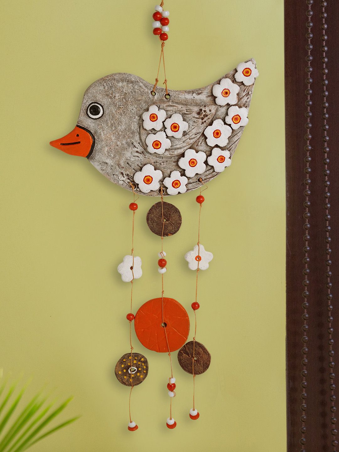 ExclusiveLane Grey Bird Shaped Terracotta Handmade & Hand-Painted Wall Hanging Price in India