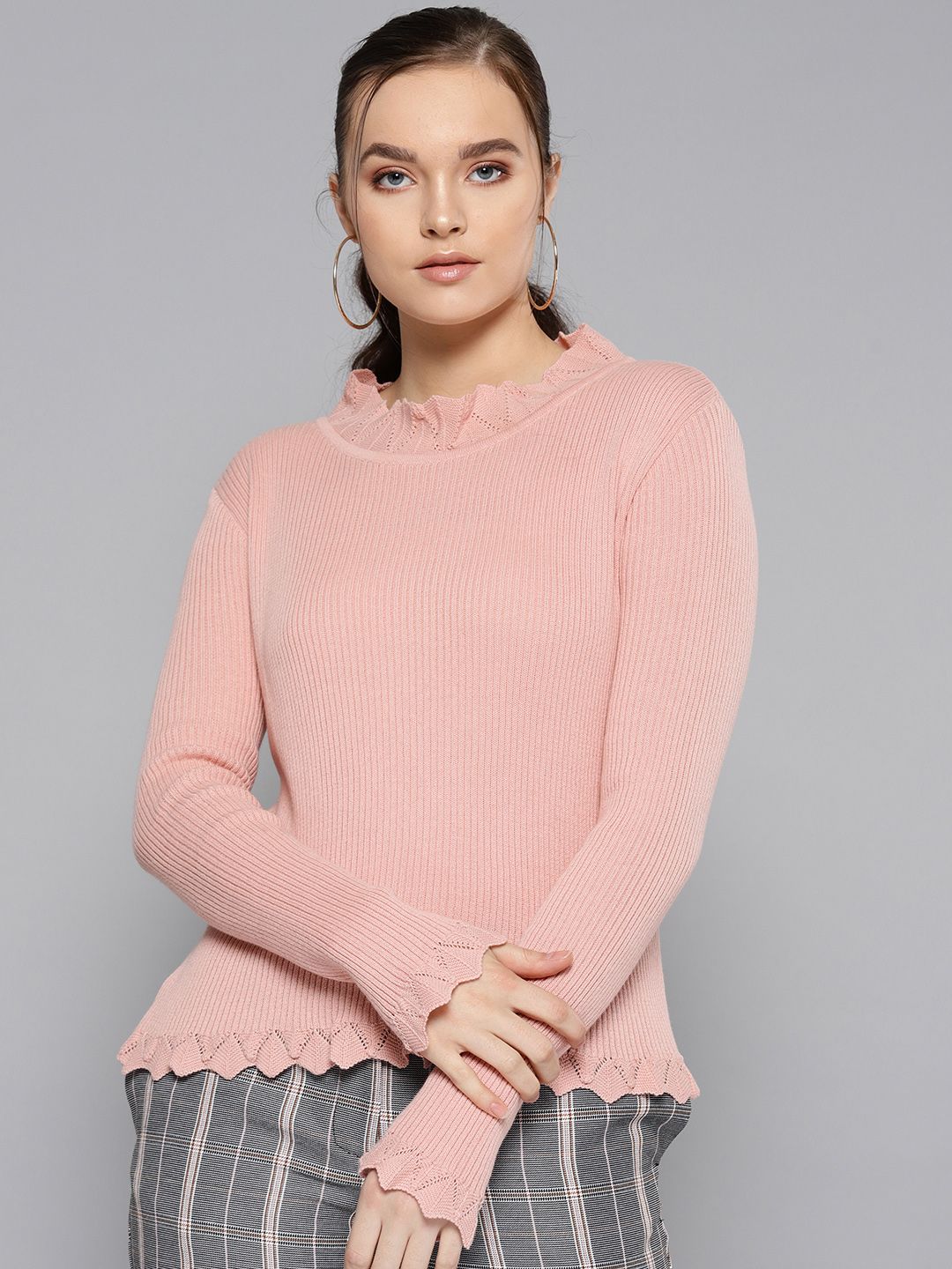 STREET 9 Women Pink Ribbed Sweater Price in India