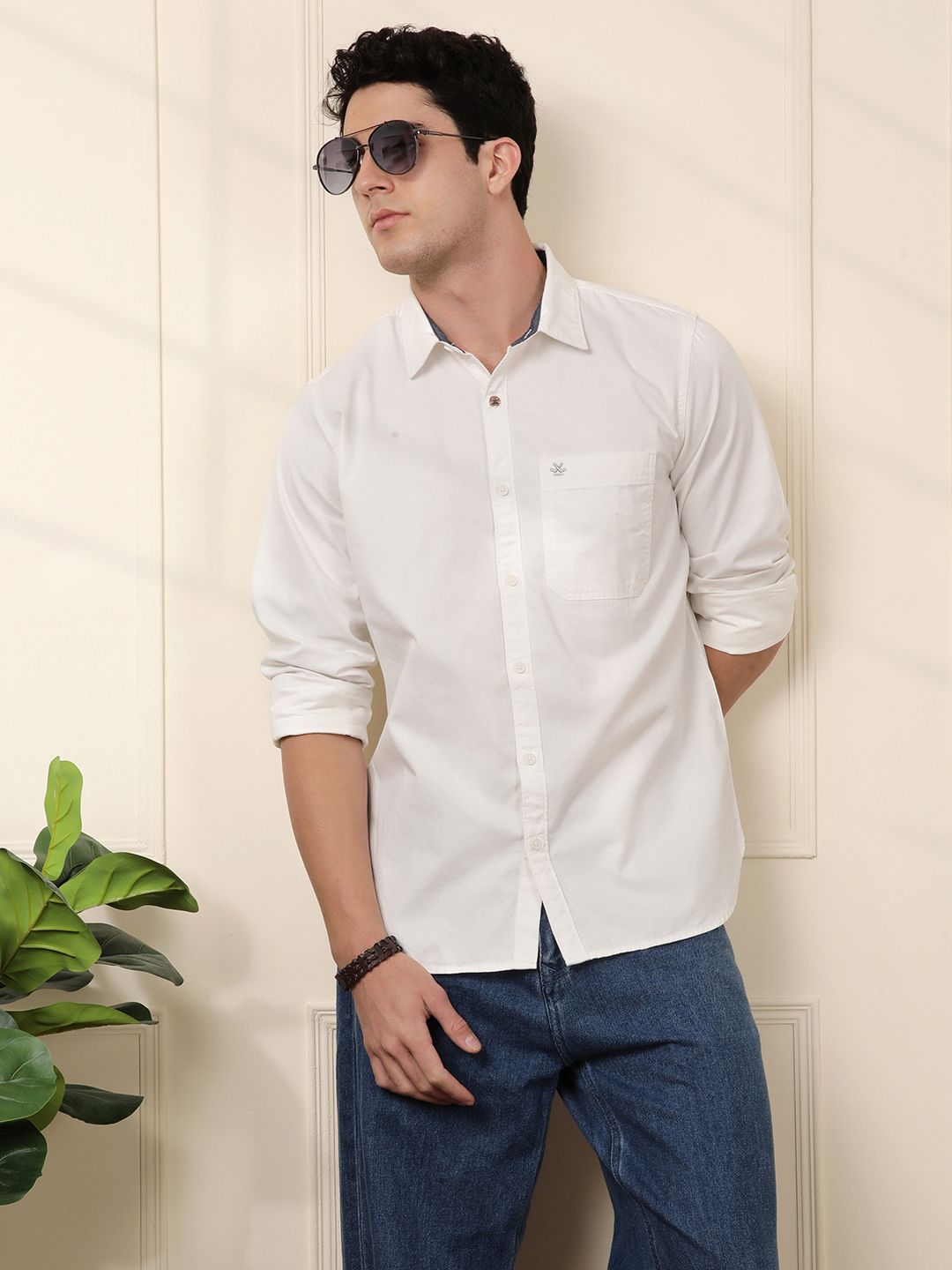 WROGN Men White Slim Fit Solid Casual Shirt