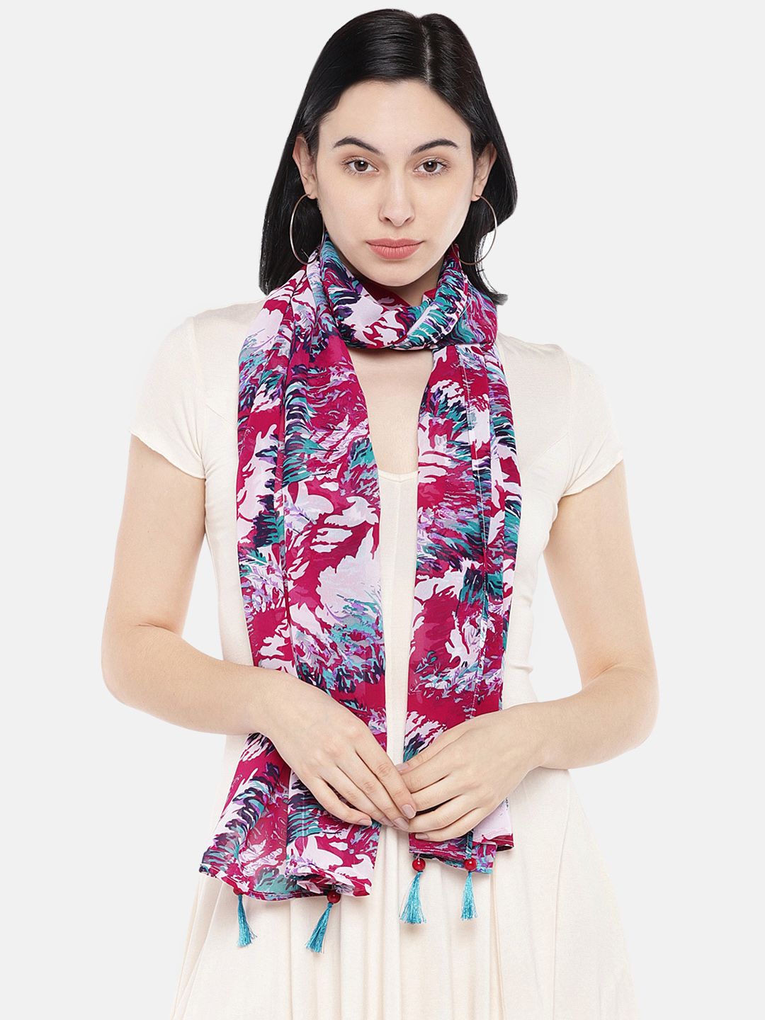 Shiloh Pink and White Printed Scarf Price in India