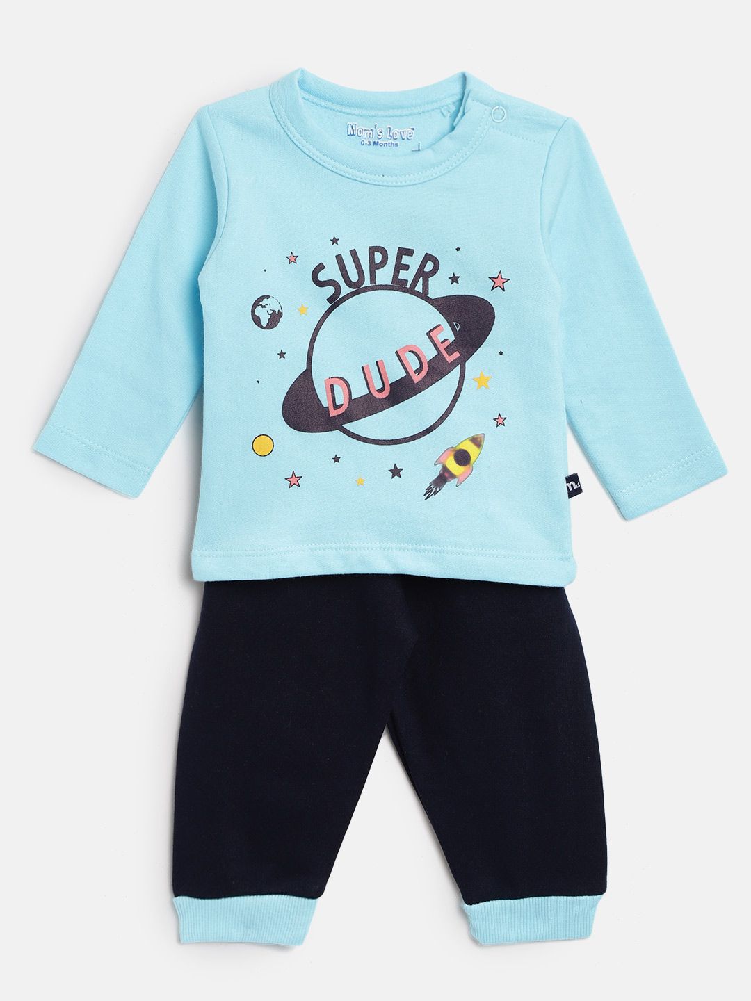 Moms Love Boys Blue Printed T-shirt with Pyjamas