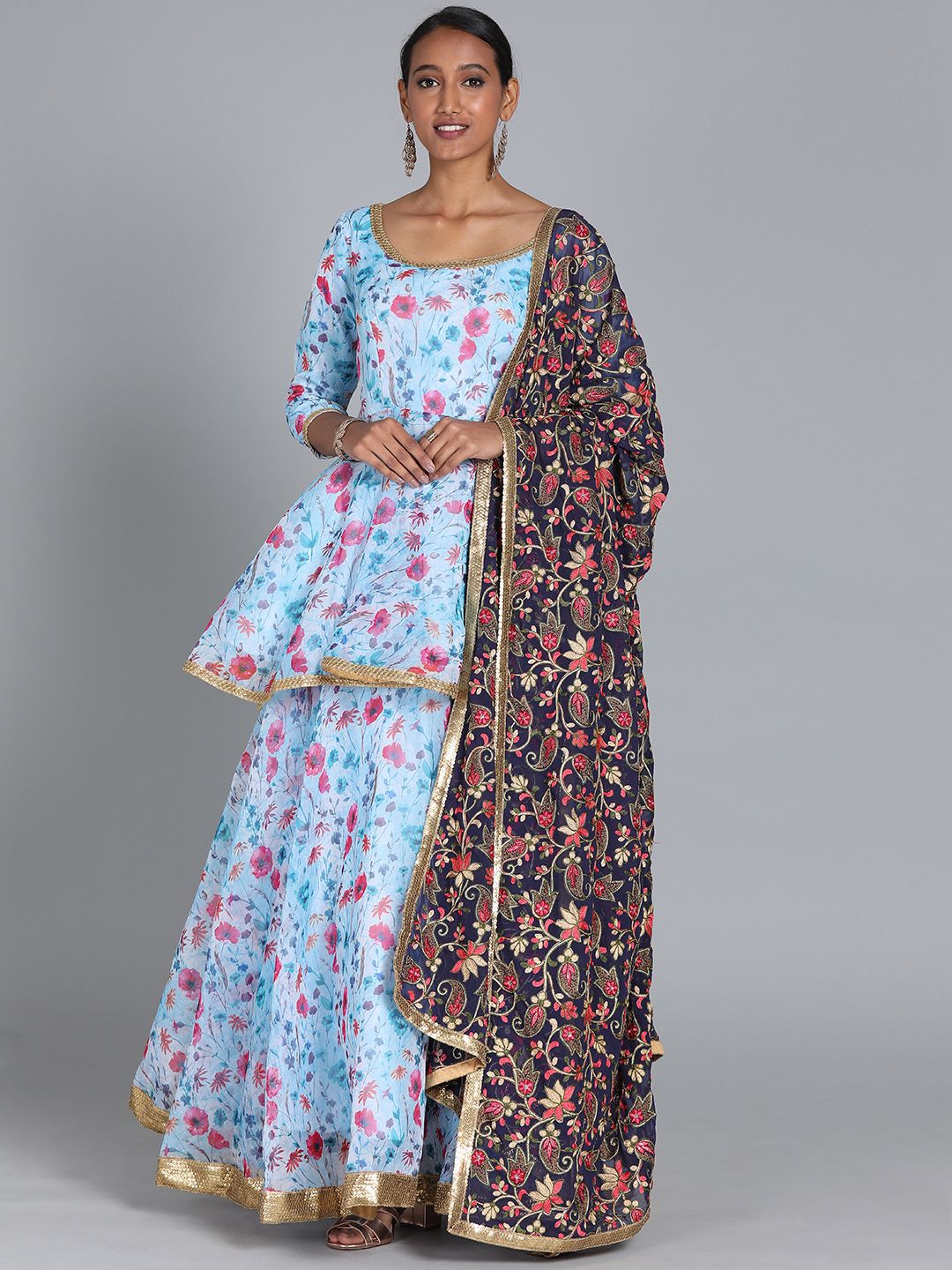 EthnoVogue Pink & Blue Made to Measure Lehenga with Blouse Price in India