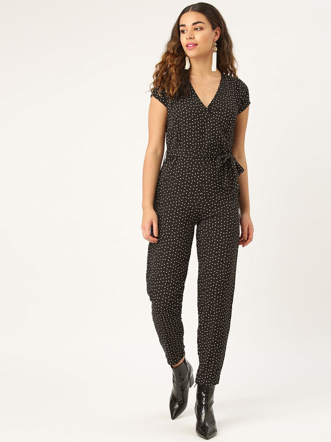 Style Quotient Women Black & White Printed Wrap Basic Jumpsuit Price in India