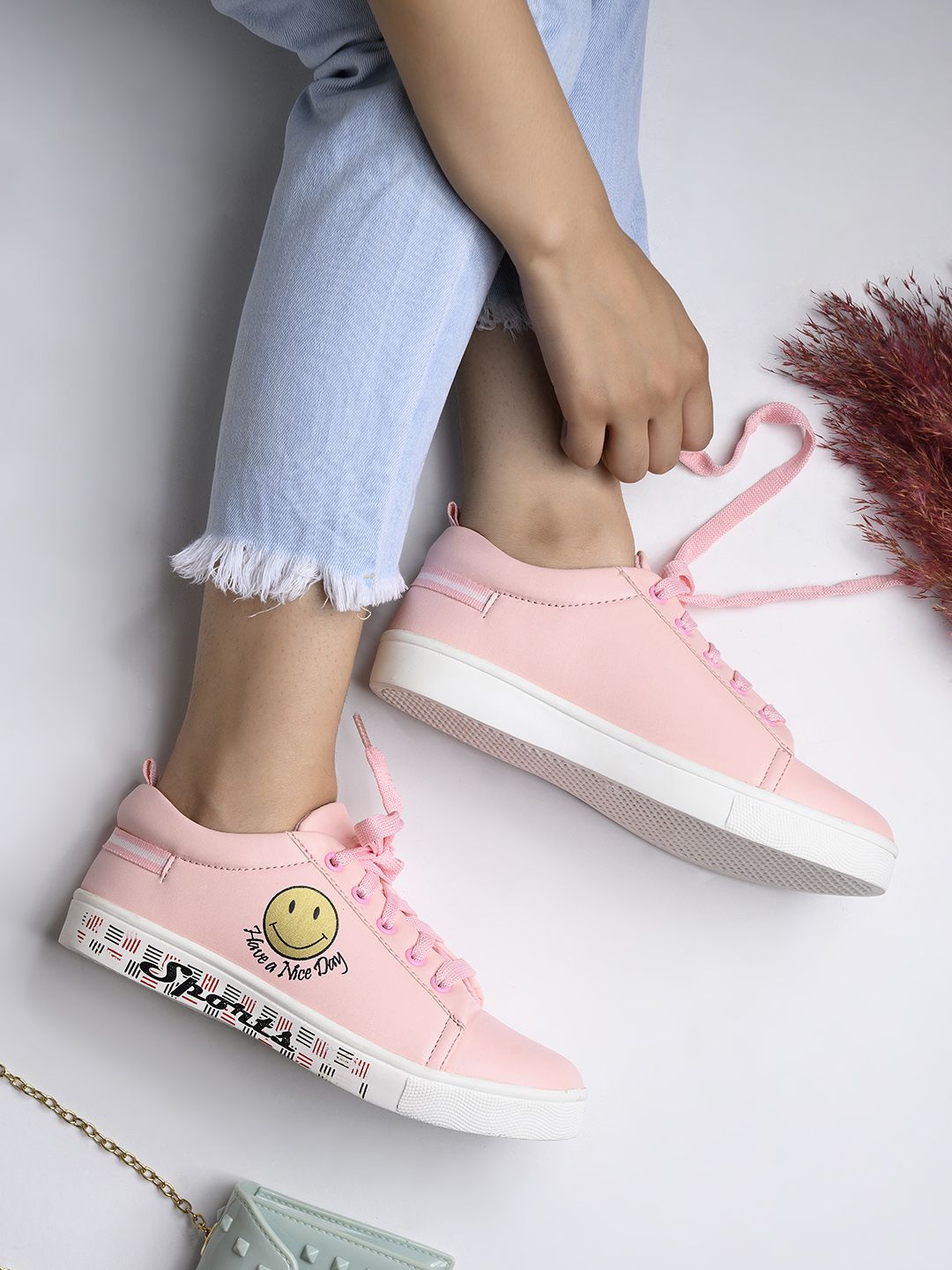 Shoetopia Women Pink Printed Sneakers Price in India