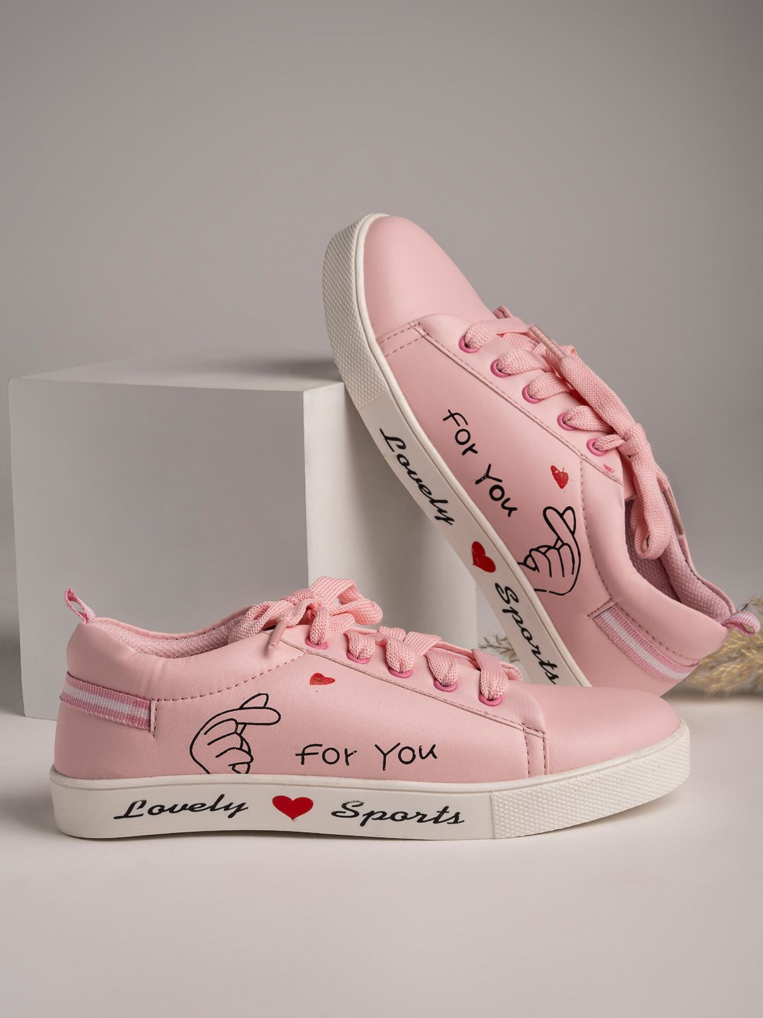 Shoetopia Women Pink Printed Sneakers Price in India