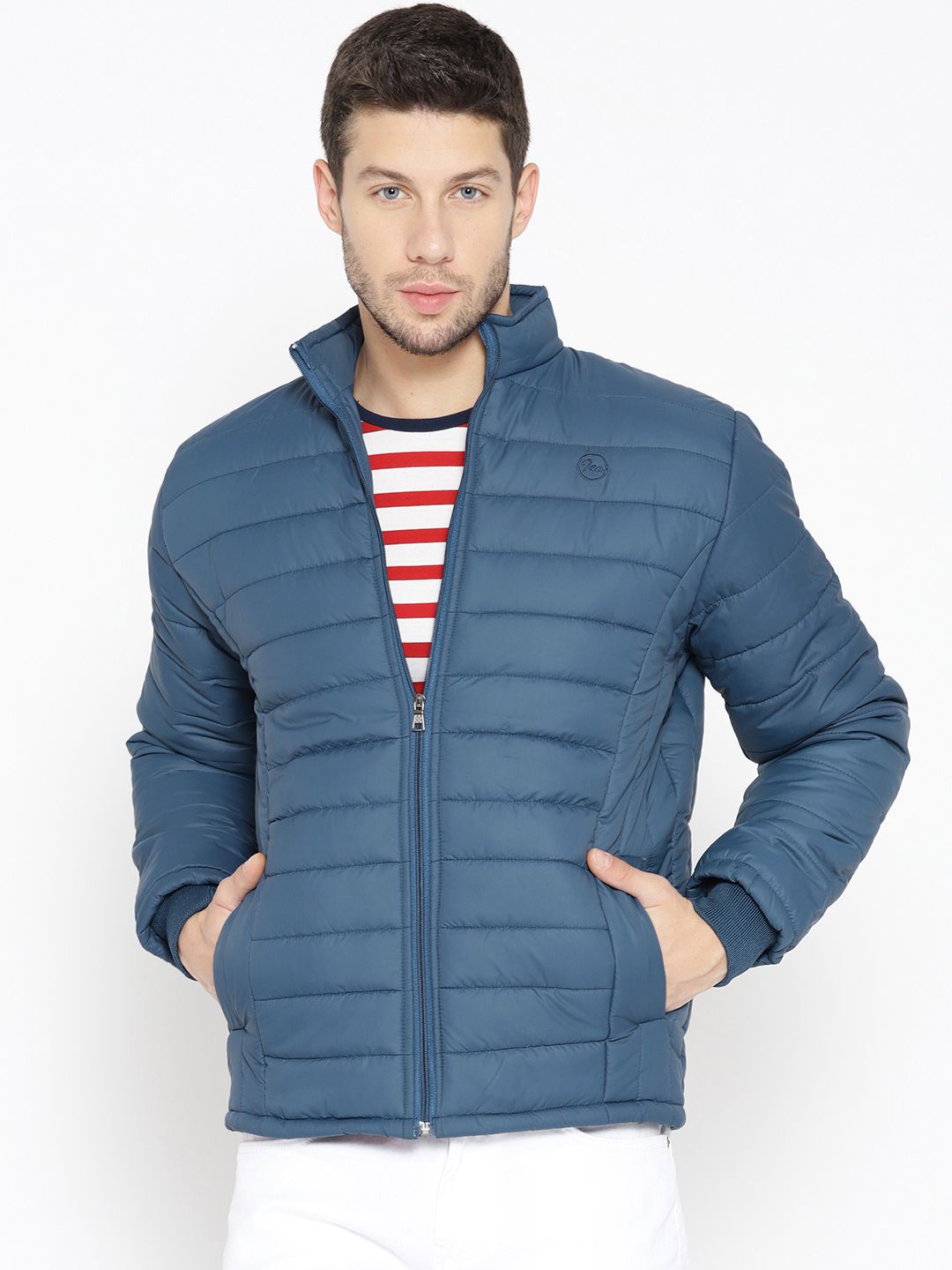Buy Ico Blue Star Men Navy Blue Solid Quilted Jacket Jackets for