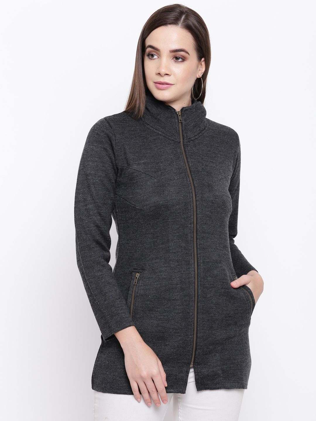 Cayman Women Charcoal Grey Solid Tailored Jacket Price in India