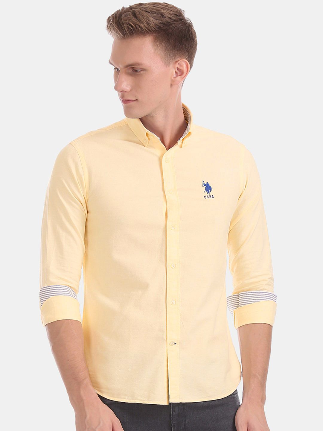 U.S. Polo Assn. Men Yellow Regular Fit Solid Casual Shirt