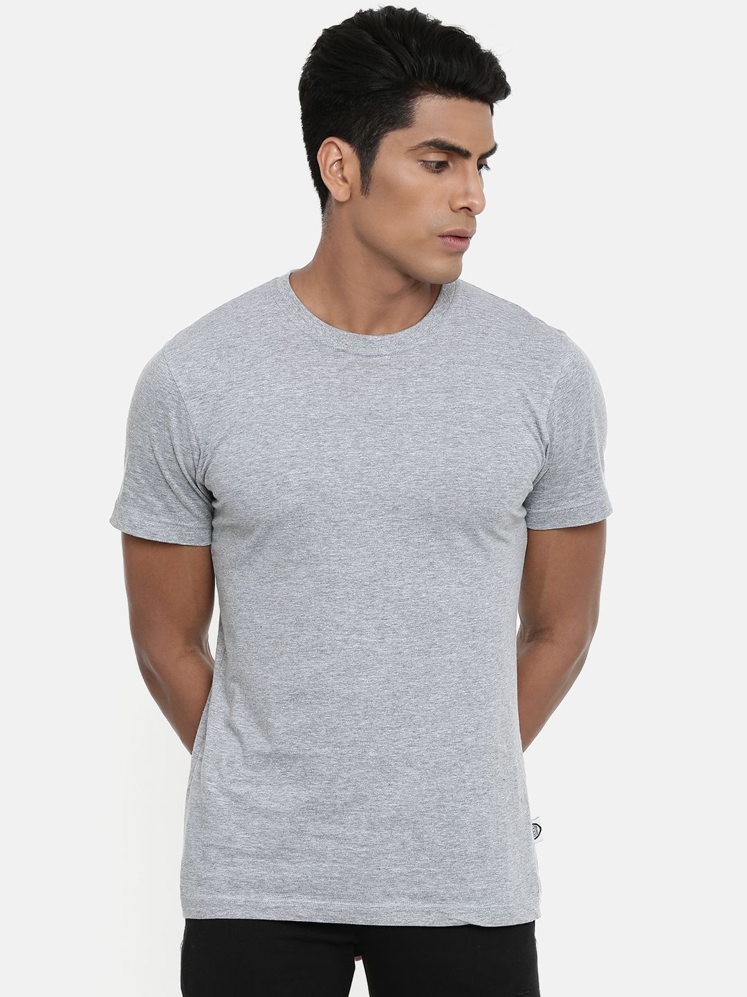 zebu Men Grey Melange Solid Round Neck Lounge T-shirt