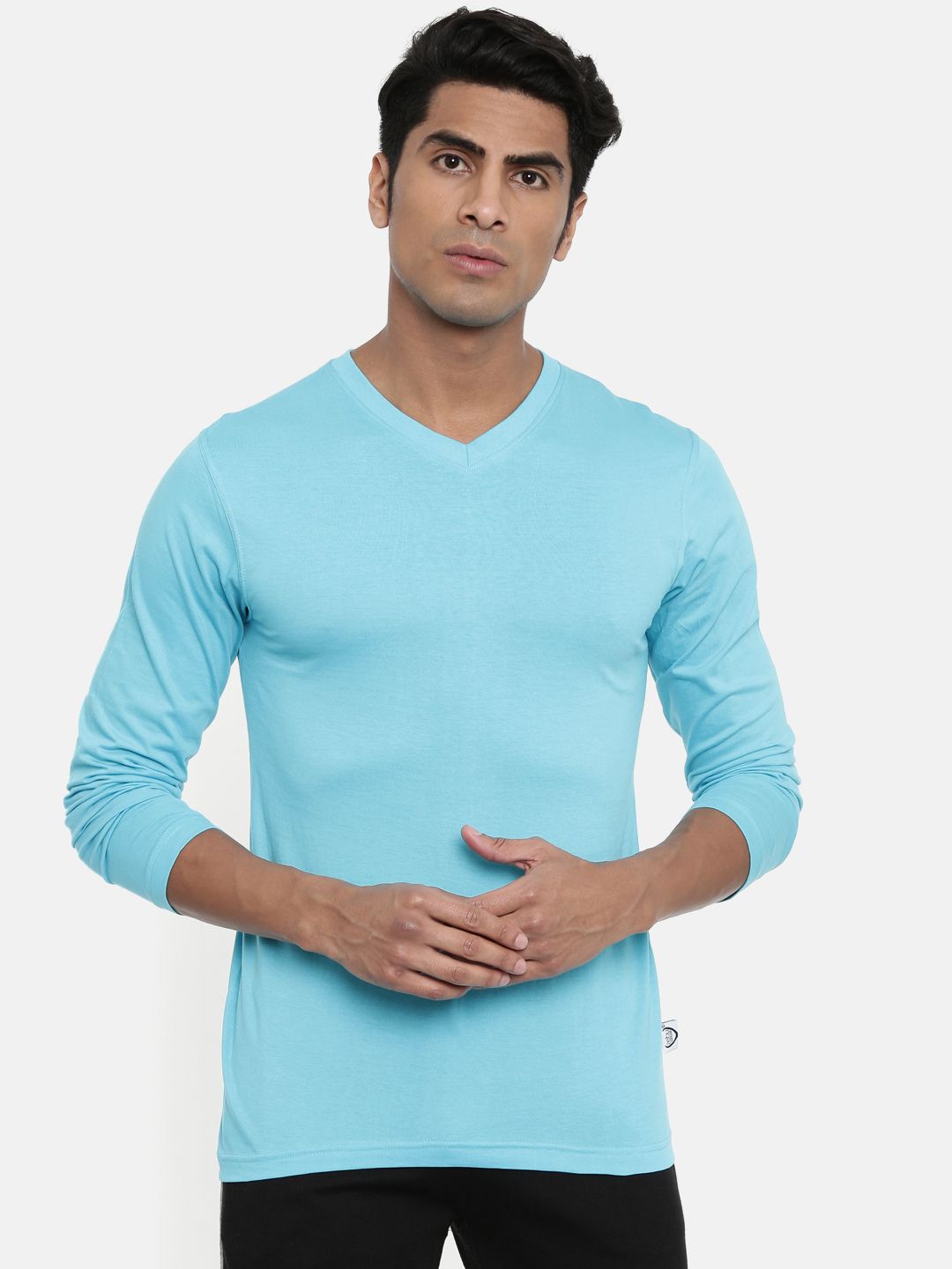 zebu Men Blue Solid V-Neck Lounge T-Shirt