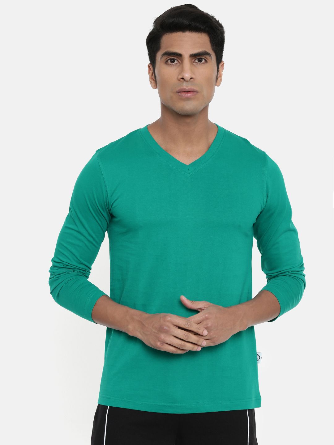 zebu Men Green Solid V-Neck Lounge T-shirt ZVNFS