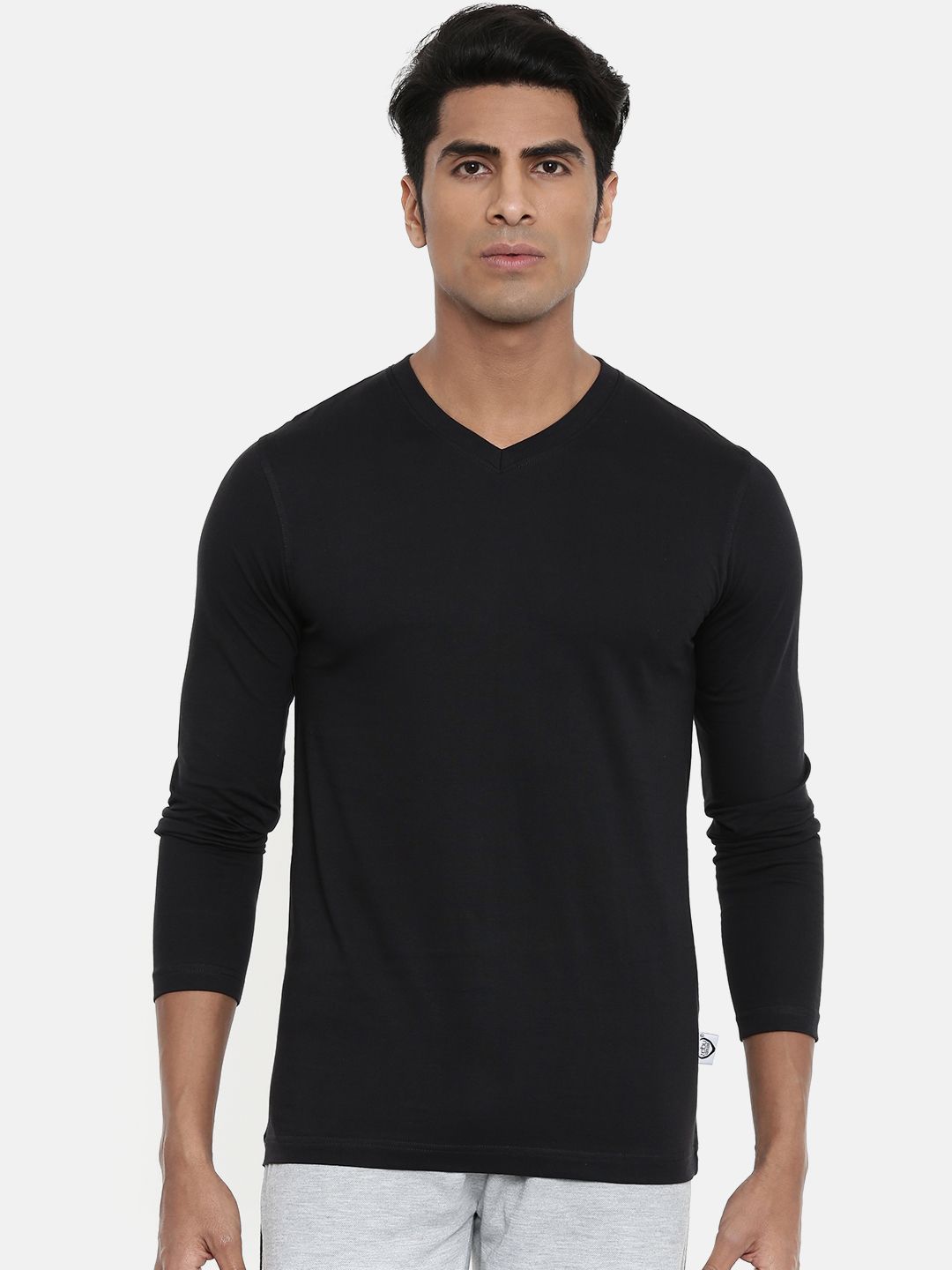 zebu Men Black Solid V-Neck Lounge T-shirt ZRNFS