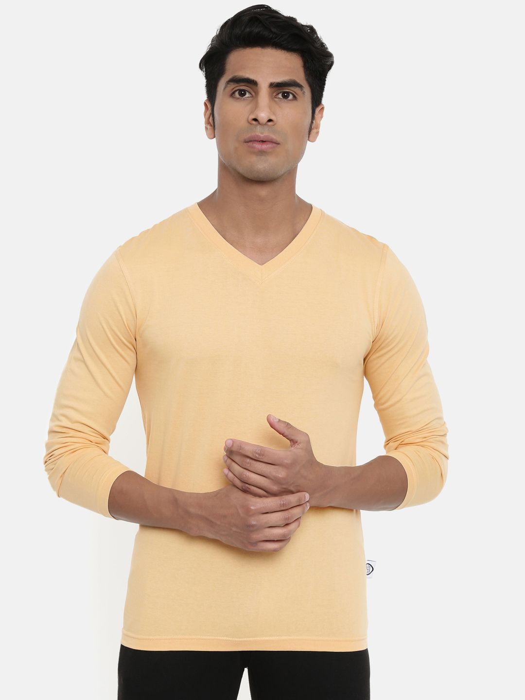 zebu Men Beige Solid V-Neck Lounge T-shirt ZVNFS