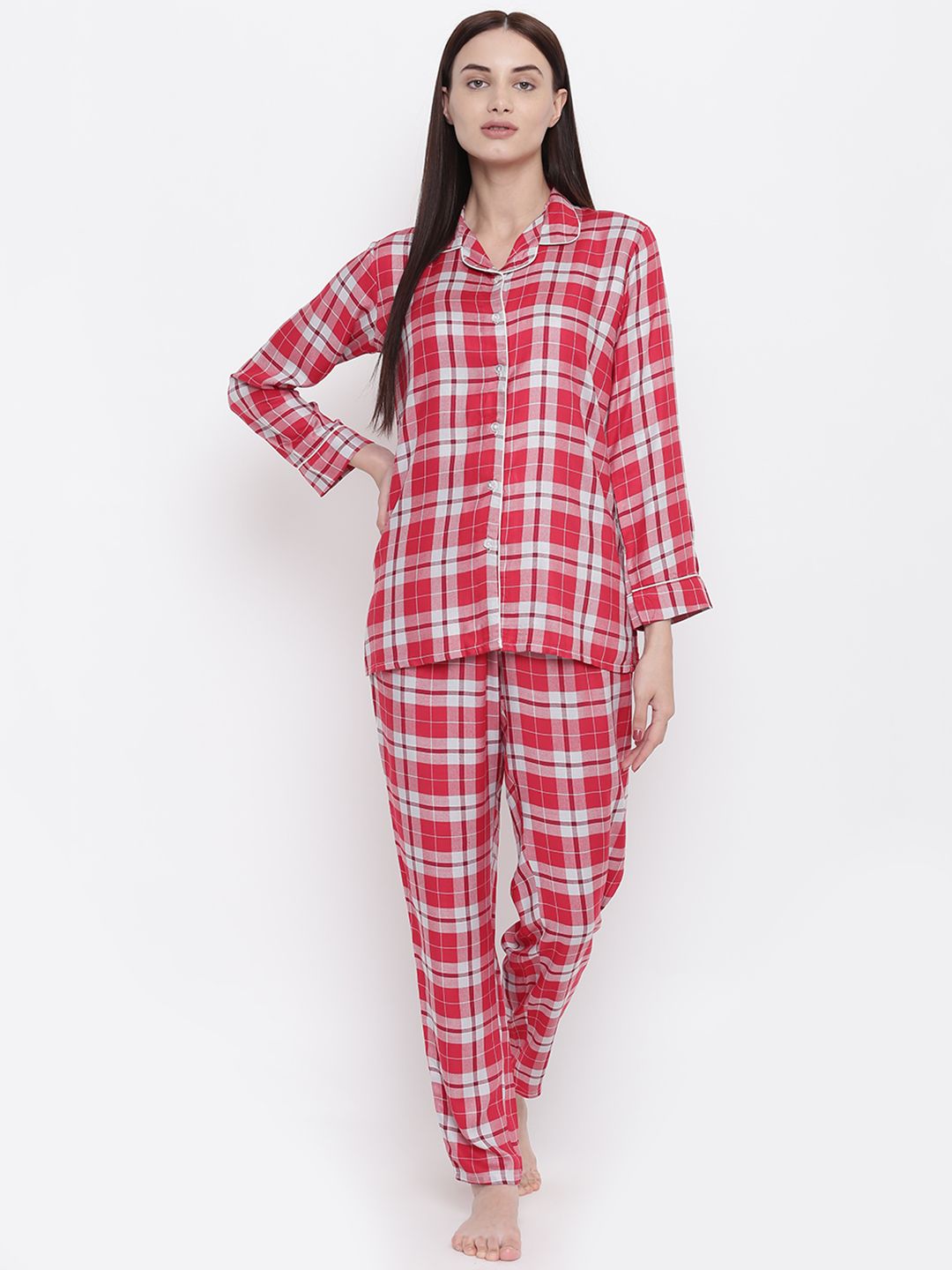 Sweet Dreams Women Red Checked Night suit Price in India